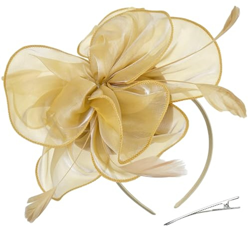 SkyPOOU TeaParty Fascinator für Party, Hochzeit, Organza-Fascinator, Haarnadel, große Blume, Kopfschmuck, Schwarz