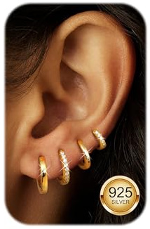 LOLIAS 4 Paar Ohrringe Creolen Gold Damen Hypoallergen Ohrringe Gold Set Klein Creolen Gold Vergoldeter Goldene Ohrringe Creolen Damen Hoop Earrings for Women Schmuck 6/8/10/12MM