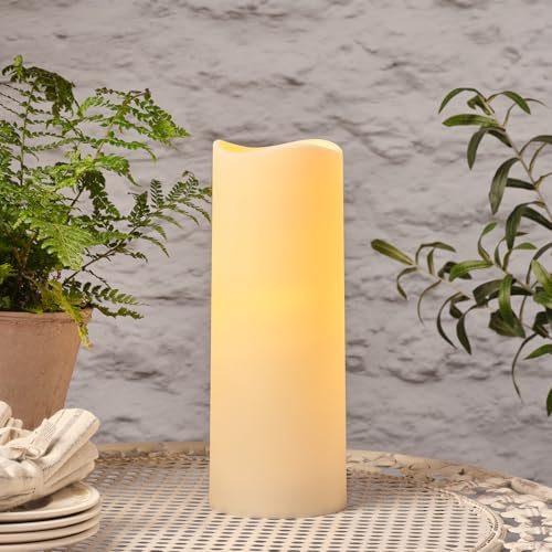 Lights4fun Candela LED di 30 cm Senza Fiamma Blanco Caldo a Pile con Timer Decorazione Impermeabile per Giardino Balcone Esterni