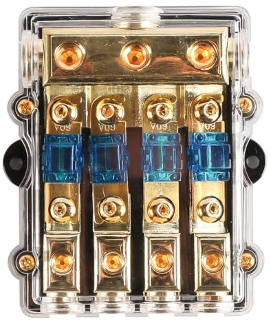 Laroal Sicherung 4-Wege-Halter 60A, 0/2/4 Gauge In 4/8 Gauge Out Kupfersicherungsverteilerblock für Auto, Boot, Motor, Marine, Verstärker, Stereo-Videosystem, 12V