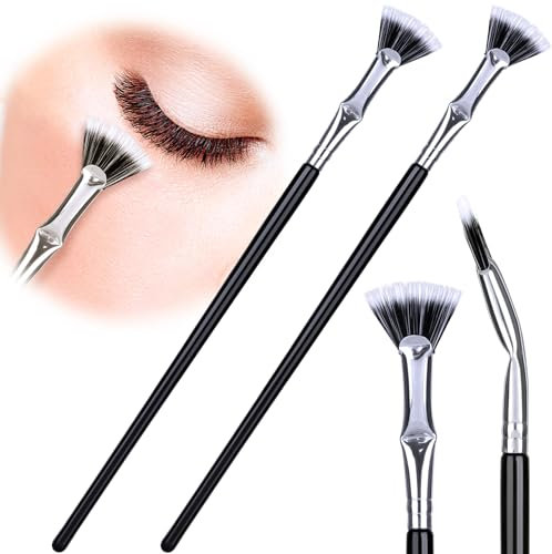 HINZIC 2pcs Folding Angle Scalloped Lash Brush, 2025 New Mascara Fan Brush Multifunctional Eyelash Comb Separator with Soft Bristles Makeup Tool for Upper Lower Eye Lash Natural Lifted