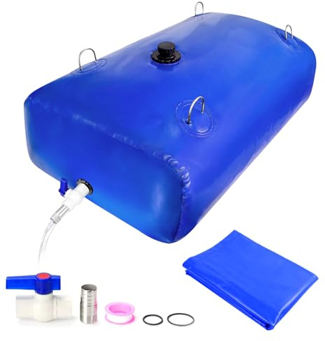 Tragbare Wasserspeicherblase mit PVC Kugelhahn, Verdickt Faltbar Wasserbehälter Tragbar Wassersack, Anwendbar auf Flüssige Lagerung und Transport Garten Landwirtschaftlichen Notfall, Blau (110L)