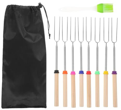 FUNOMOCYA Brochettes Plates Pour Pommes De Terre Au Four 8 Pièces Brochettes Télescopiques En Acier Inoxydable Poignées Non En Bois Pour Barbecue Foyer Camping
