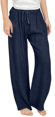 Pantalones Lino para Niños y Niñas,Algodón y Lino Pantalones de Color Sólido Casual Cintura Alta Pantalon Largo Cintura elástica Pantalon de Pierna Ancha Suelto Pantalón Chandal Diario Uso