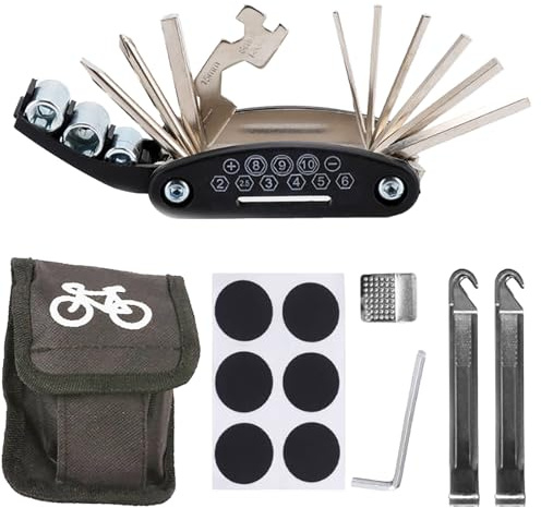 Fahrrad Multifunktionswerkzeug, 16 in 1 Fahrrad Multitool, Faltbares Fahrrad Werkzeugset Unterwegs, Fahrradwerkzeug für Unterwegs, Fahrräder Reparatur Werkzeug Set (schwarz-1)