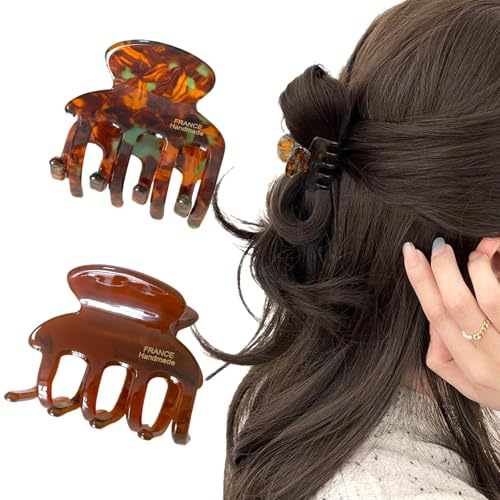 Uoocg Lot de 2 petites pinces à cheveux en acétate - Pour femme - Pour cheveux fins et moyennement épais (marron)