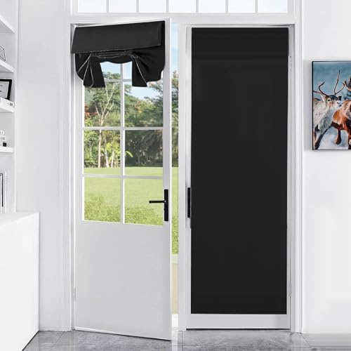 1 Pieza Cortina Puerta Cortinas Opacas Velcro, 173 × 66 cm Persianas de Puerta Francesa, Cortinas Opacas con Lazos para Puertas de Patios, Puertas Acristaladas (Negro)