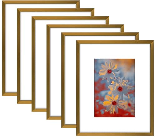 Golden State Art, Bronze 8x10 Aluminum Frame for 8x10 Picture or 5x7 Photo With Mat - Shatter - Resistant Glass - Wall or Tabletop Display - 6 Packs