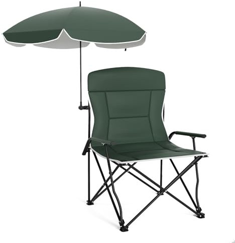 TANGZON Folding Camping Chair, Portable Picnic Chair for Adults with Adjustable Umbrella, Carry Bags, Padded Seat & Back, Outdoor Collapsible Armchair for Travel Fishing Hiking Beach Lawn (1)