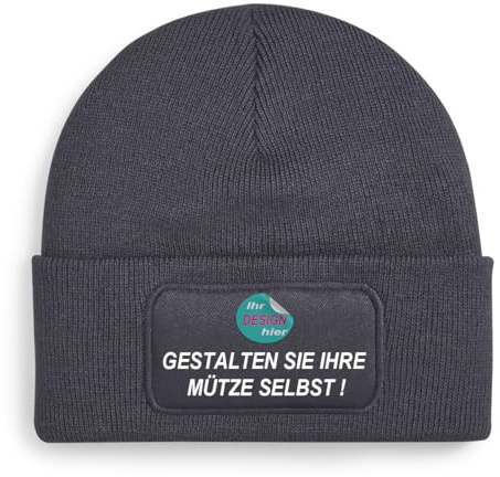 Print Deluxe Mütze mit eigenem Design selber gestakten, Strickmütze, Wintermütze, Beanie, Wollmütze, Kappe | Unisex Soft Touch warm |Einheitsgröße dehnbar
