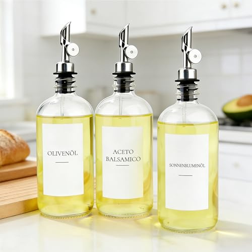 Esdallina 3 Stücke Essig Ölspender mit Etiketten 480ml Küche Kochen Glasflaschen mit 304 Edelstahl Automatischer Pumpen Korrosionssch