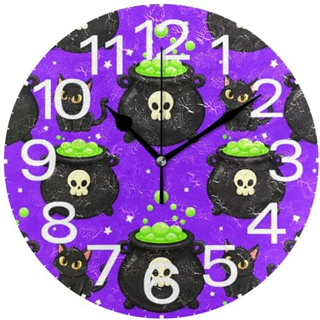 Kutsu Scale Witch Cauldron Wall Clock Silent Non Ticking, Battery Operated Round Clock 10 Inch for Home Bedroom Living Room Kitchen Office School Classroom, Black