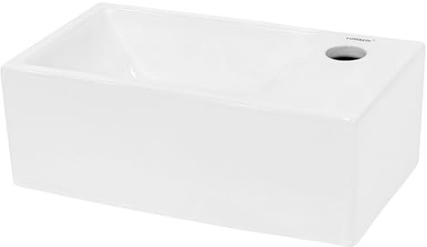 LuxeBath Waschbecken aus Keramik, Weiß, 350x205x125 mm, rechteckig, Einbauwaschbecken mit Hahnloch rechts, Wandmontage, Aufsatzwaschbecken klein, Waschtisch Waschschale Waschplatz Handwaschbecken