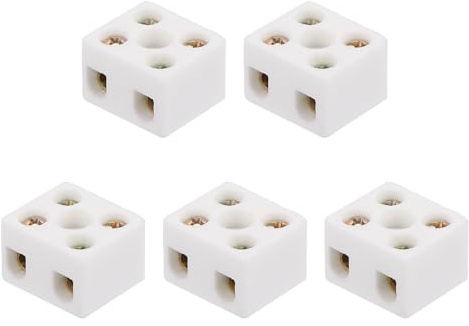 sourcing map 5 morsettiere in ceramica a 2 vie, 10 A, 110 V-600 V, connettori elettrici ad alta temperatura in ceramica con conduttori in ottone, 21,5 x 19,5 x 14 mm, per cavi elettrici