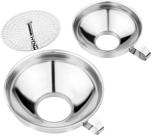 Edelstahl Einmachtrichter Set mit Sieb 3-teilig, Einfülltrichter für Weithals & Standard-Einmachgläser, Metall Küchentrichter für Marmelade, Flüssigkeiten & Gewürze, Rostfrei & Spülmaschinenfest