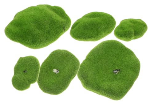 YOSADIER 6pcs Artificial Moss Stone Rocks Fake Green Moss for Floral Arrangements Fairy Gardens and Home Decoration