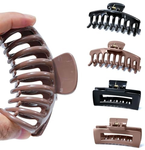 Muorruo Pack of 4 Cloud Clips, Flexible Silicone Hair Clips, Non-slip Large Bendable Clips | Soft Hair Clips for Fine and Thick Hair, Non-removable Hair Clip (Brown)