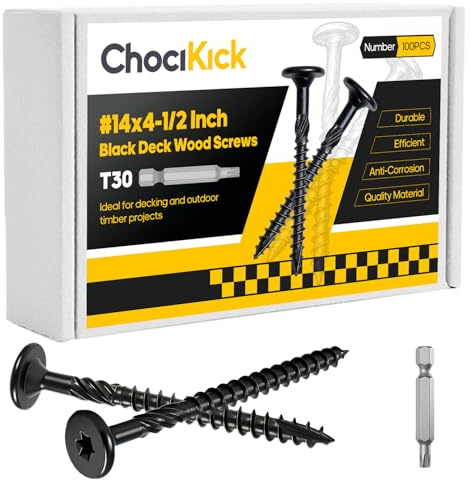 100Pcs #14 x 4-1/2 Lag Screws Black, Structural Wood Screws Star Drive, Heavy-Duty Exterior Construction Screws for Timber, Landscaping & Framing, T30 Bit Included, Rust Resistant
