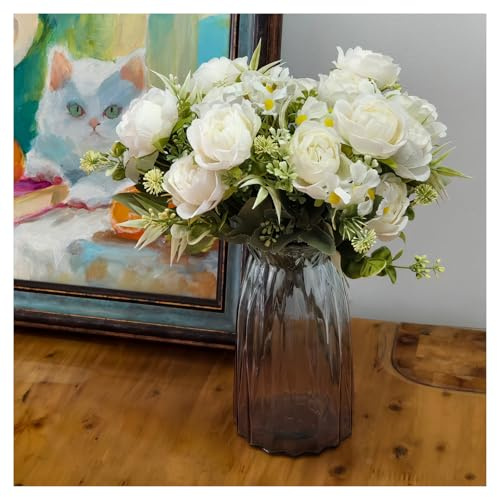 GRSTREE Künstliche Blumen Wie Echt 4 Bündel Pfingstrosen Fake Flowers Kunstblumen Pflanzen für tischdeko Die Heimdekoration Hochzeitsfeier Balkon Outdoor wetterfest (Weiß)