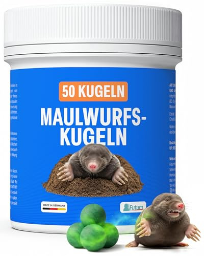 FUTUM Maulwurfskugeln – 50 Maulwurf Kugeln – Effektiver Maulwurf Vertreiber – Wirksames Mittel gegen Maulwürfe im Garten – Maulwürfe endgültig vertreiben – Maulwurfskugeln mit Langzeitwirkung