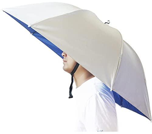 RICUHJIAJU Regenschirm Hut Erwachsene, 37-Zoll Regenhut Angeln Handfrei, Faltbar Kappe mit Sonnenschirm, Einstellbar Kopfregenschirm für Angeln, Camping, Gartenarbeit, Sonnenschutz, Outdoor