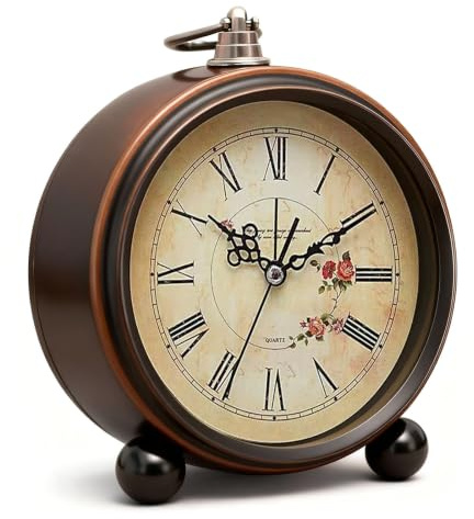 Lunaanda Retro Analog Wecker, Tischuhr Ohne Ticken, Nachttisch Uhr Tischuhr Vintage, Batteriebetrieben, Altmodischer Wecker für Schlafzimmer und Heimbüro (1)