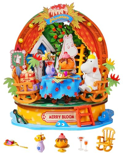 Rolife Snorkmaidens Gartenparty DIY Miniaturhaus Bausatz, Holz Puppenhaus, Anfängerfreundliches DIY Geschenk für Weihnachten, Stressabbau Bastelset für Erwachsene und Jugendliche, 1,5 Stunden