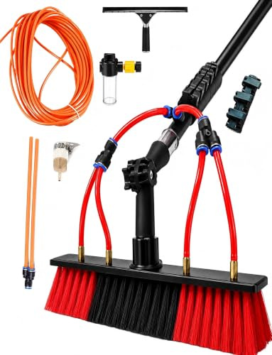 YCKJXSMA Telescopic Window Cleaner Water Fed Window Cleaning Pole Kit with Brush & Squeegee Extendable Solar Panel Cleaning Kit with Soap Dispenser for Windows Roof Car & Truck