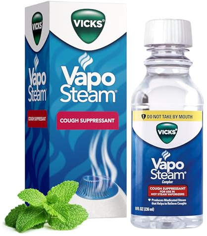 Vicks VapoSteam Medicated Liquid Camphor Cough Suppressant, VapoSteam Liquid Helps Relieve Coughing, Compatible with Vicks Humidifiers & Vaporizers, 8 Oz
