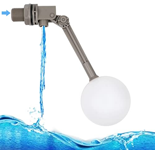 MOGOULUA 3/4 Float Valve for Water Bowl Automatic Float Ball Valve Plastic Float Ball Fountain Automatic Shut Off Water Float Valve with Adjustable Arm for Cow Water Bowl Auto-Fill Float Ball Valve