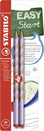 STABILO - Ergonomischer Dreikant-Bleistift für Rechtshänder - EASYgraph in pastelllila - 2er Pack - Härtegrad HB