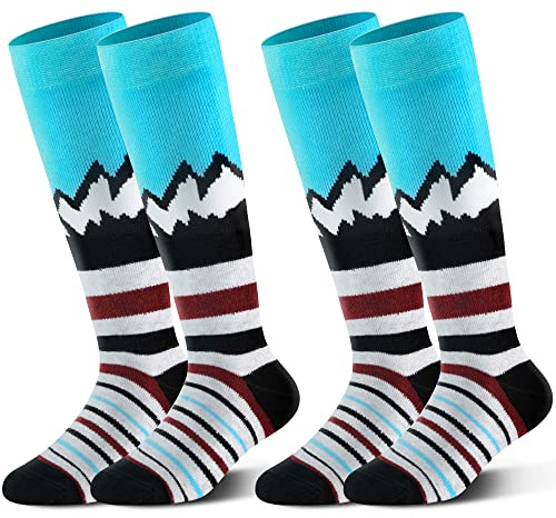 Highcamp 2 Pares de Calcetines de esquí de Lana Merina de Felpa Completa para niños pequeños niño niña - Calcetines térmicos de Invierno cálidos de Nieve-montaña Azul, S