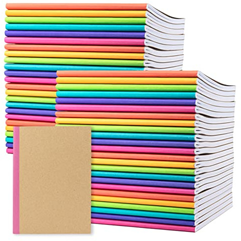 PAPERAGE 48-Pack Composition Notebook Journals, 120 Pages, Kraft Cover with Rainbow Spines, College Ruled Lined Paper, Small Size (8 in x 5.75 in) – for Home, Office or School Supplies