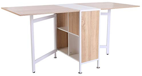 HOMCOM Klapptisch Beistelltische Esstisch Ablagefläche für Wohnzimmer Küche Eiche Holz Metallrahmen Natur+Weiß 169 x 60 x 75 cm