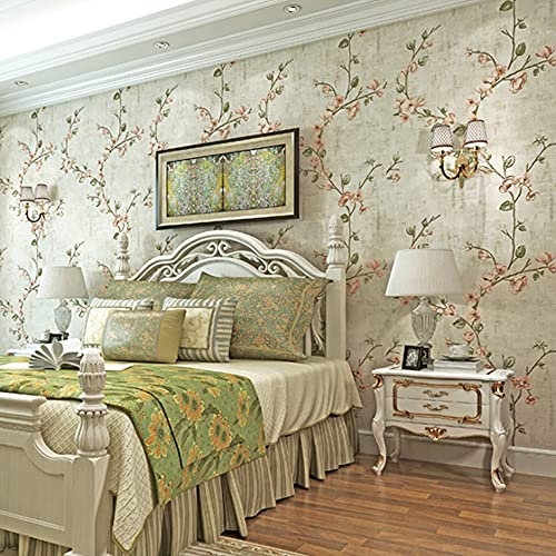通用 Small Floral Retro Nostalgic Rural Style Wall Paper Clothing Store Cafe Restaurant Bedroom Living Room TV Background Wall Non-Woven Wallpaper 20.87″Wx393.7″L Non-Pasted (Beige)
