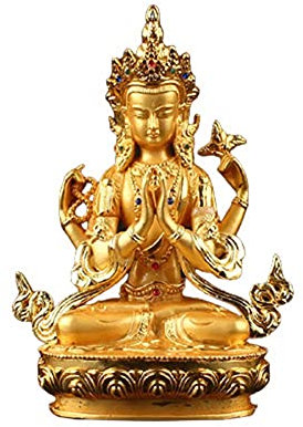 YGAKX Buddha Figur deko Ornamente Statue Legierung Metall vergoldet buddhistische Avalokitesvara Bodhisattva vierarmige Guanyin tibetische Figur Buddha-Statue
