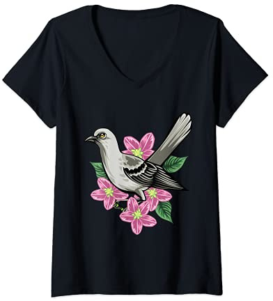 Femme Pommier en fleur de nerd pour amoureux des oiseaux sauvages T-Shirt avec Col en V