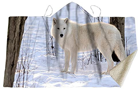 YUNHOME Kapuzendecke Decke Mit Kapuze Kuscheldecke Blanket Hoodie Mit Kapuze Decke Weißer Fuchs Doppelt Verdicken Kapuzendecke Mantel Magische Mütze Decke Kinderdecke Nickerchen Decke-150X110.