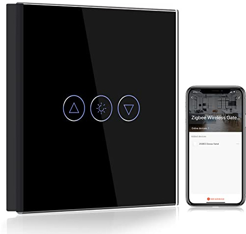 BSEED Smart ZigBee Dimmer Lichtschalter 1 Fach 1 Weg Alexa Smart Led Dimmer Wandschalter arbeitet mit Amazon Alexa und Google Home, Unterputz Lichtschalter mit Glaspanel Schwarz(Hub erforderlich)