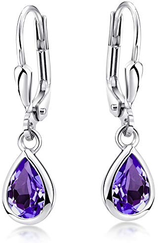 Edelstein Ohrringe Silber 925 hängend in Tropfenform 25 x 6mm SO-448 | elegante Ohrhänger aus anlaufgeschütztem Sterlingsilber mit Edelsteintropfen incl Geschenk Box von MATERIA by Matthias Wagner