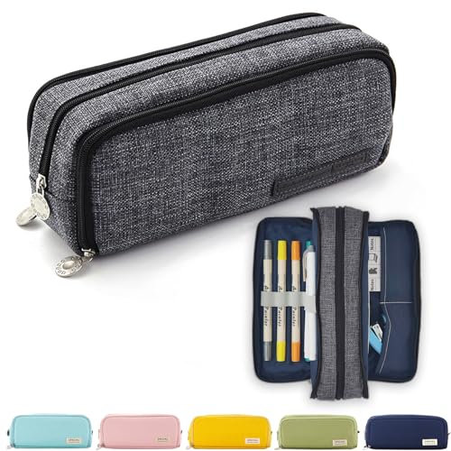 X SIM FITNESSX Federmäppchen Federtaschen Teenager Mädchen Mäppchen Etui Stifte 3 Fach, Große Kapazität Pencil Case für Schule & Büro (Grau)