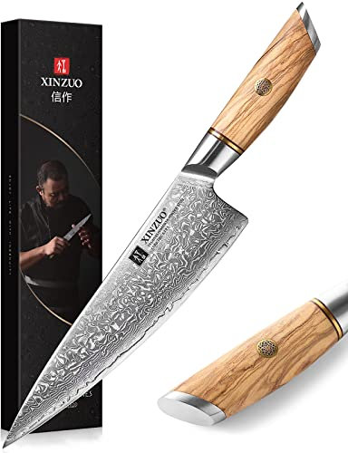 XINZUO 21.2cm Kochmesser 73 Schichten Damastpulverstahl, profi Chefmesser Gyuto-Messer, handgeschmiedet scharfe Klinge Küchenmesser-mit ergonomischer Olivenholz Griff - Lan Series