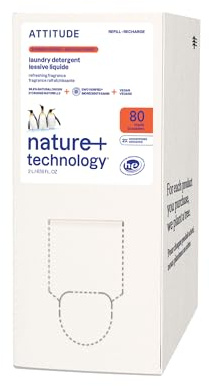 ATTITUDE Liquid Laundry Detergent Refill, EWG Verified, HE Compatible, Plant-Based & Vegan, Natural Laundry Soap, Summer Berries Scent, 80 Loads, 2 Liters