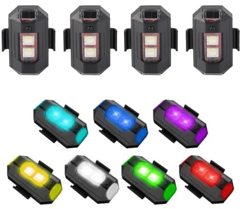 Lumières Stroboscopiques de Moto, 4 Pièces Anti-collision Lumières 3 Modes de Couleurs LED Clignotant Avertissement Lampes de Sécurité pour Drones Motos Vtt Vélos