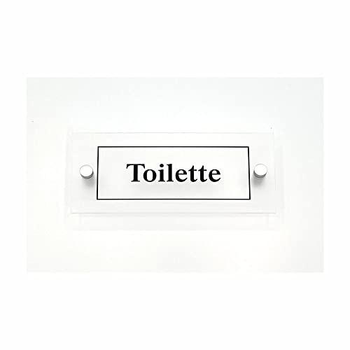 CARTELLO IN PLEXIGLASS SEGNALETICO UNI - scritta Toilette - Con Distanziali in acciaio inox e Stampa U.V. (30X12 CM)