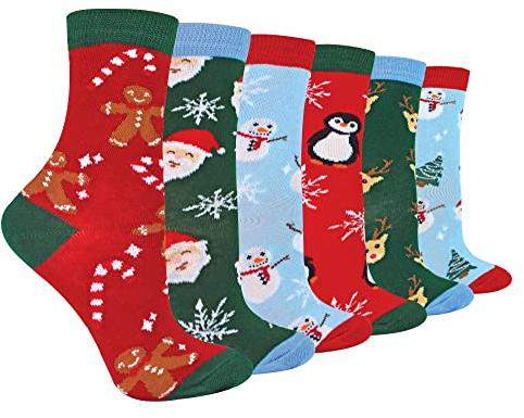 Kids Christmas Socks | Sock Snob | Novelty Fun Pattern Xmas Gift Socks for Boys & Girls (12-3, 6 Pack)
