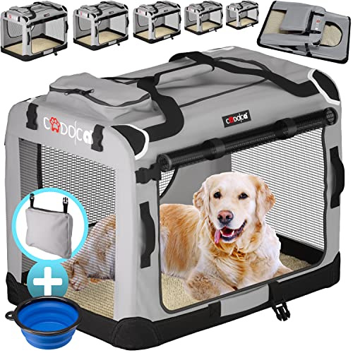 CADOCA® Hundebox XXXL Faltbar | 101x70x70cm, atmungsaktiv, robust, pflegeleicht, Transportbox, Haustier, Katze, Tragetasche, grau