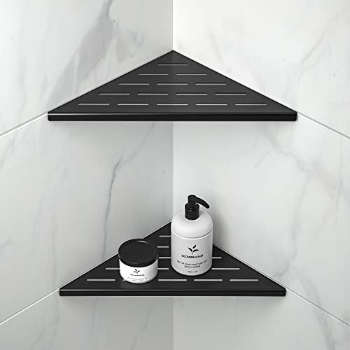 Bernkot Corner Shower Shelf 10 Matte Black 304 Stainless Steel Slot Design Recessed Corner Shelves, Grout in Bathroom Shower Shelf for Tiled Wall, 2 Pack