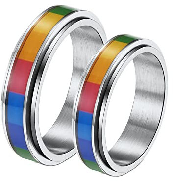 BCughia Freundschaftsringe Beste Freundinnen, Hochzeitsring Silber Rotierender LGBT Ring aus Silber, 6 mm Damengröße 52(16.6), Herrengröße 57(18.1)