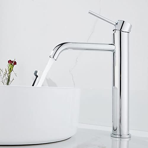 Maynosi Robinet Lavabo à Grande Hauteur, Mitigeur Haut pour Vasque, Robinets de Lavabo pour Salle de Bain, Robinets de bain Style Moderne, Eau Chaude et Froide Disponible (Chromé)